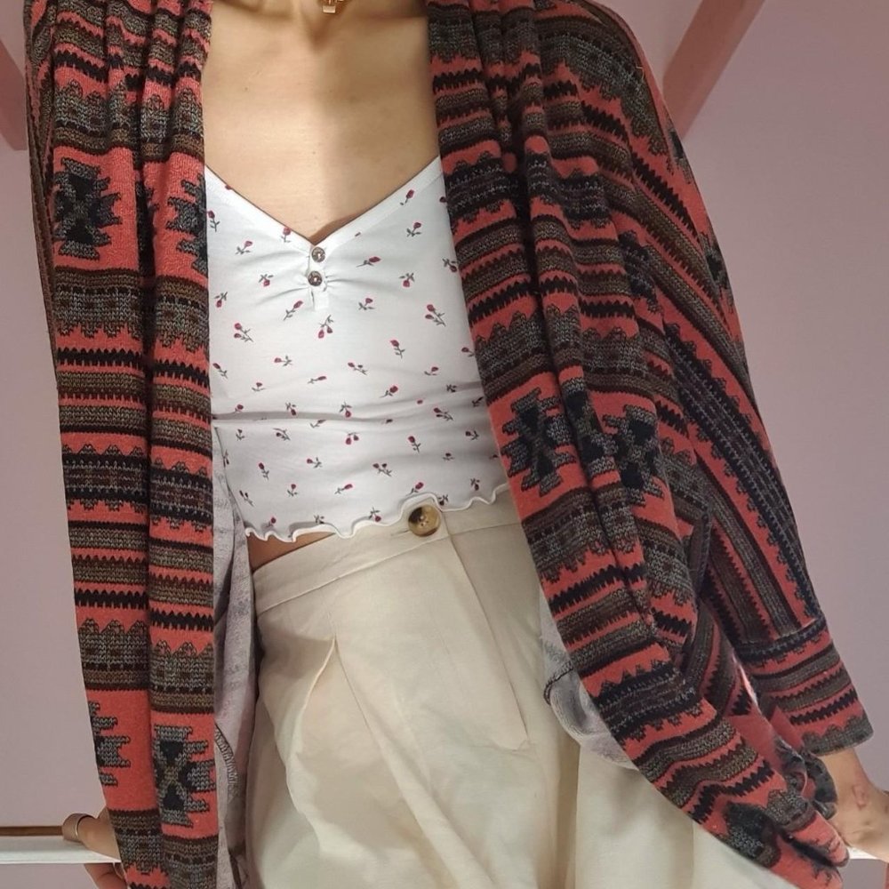 Tribal printed drapey cardigan